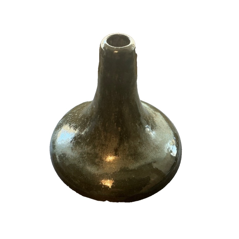 Studio Pottery High Gloss Glazed Bulb Bud Vase Moss Green Signed 5.5"